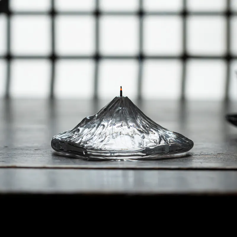 New Crystal Glass Incense Holder with Fuji Mountain Design, Transparent Incense Burner, Home Zen Ornament with Lid 3