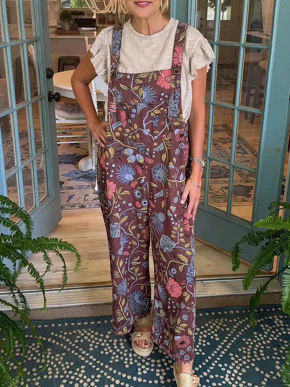 Women's Loose Floral Print Cotton Jumpsuit