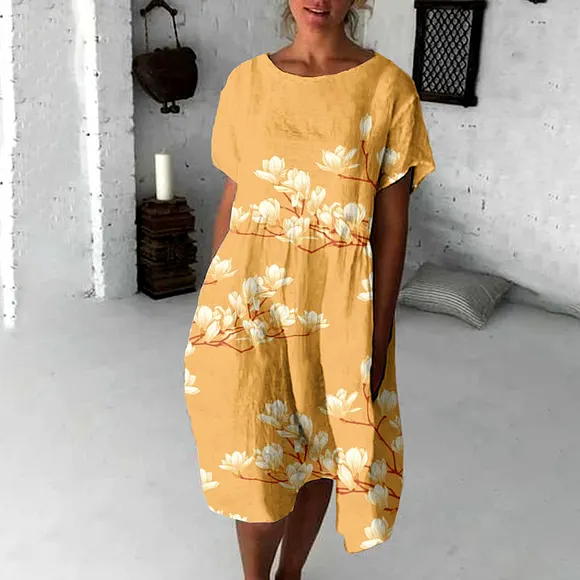 Vintage Japanese Art Magnolia Flower Flowy Midi Dress