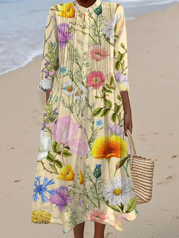 Women's Vintage Floral  Art Print Casual Dress