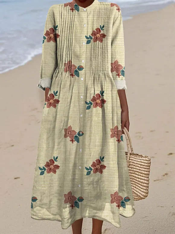 Women's Vintage Floral Pattern Art Print Cotton Dress