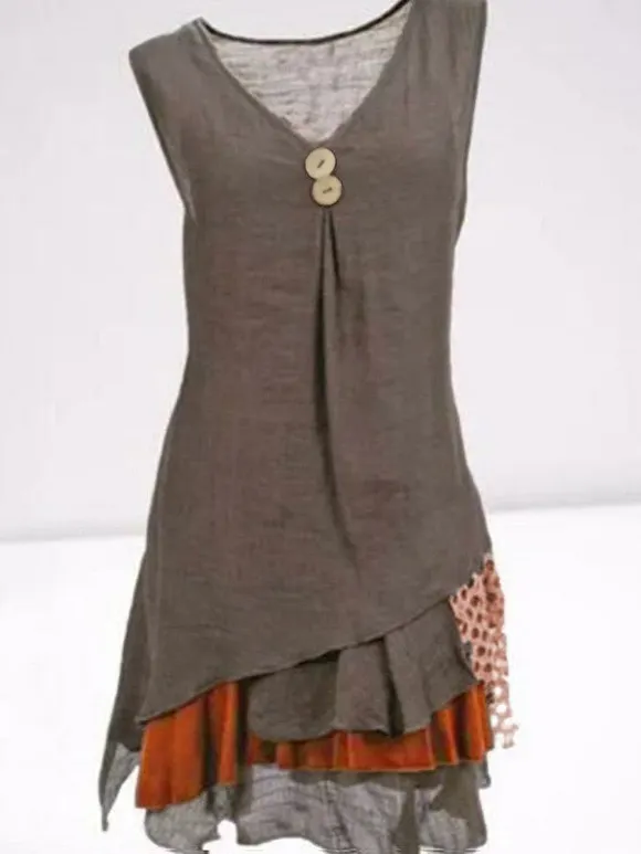 Women's Plain Casual Sleeveless Cotton-Blend Short Dress