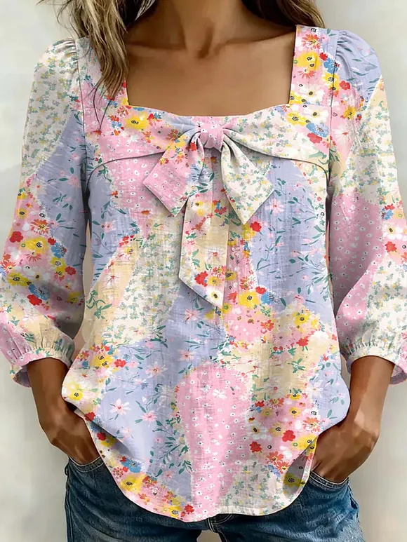 Women's Floral Art Print Casual Stylish Cotton Shirt