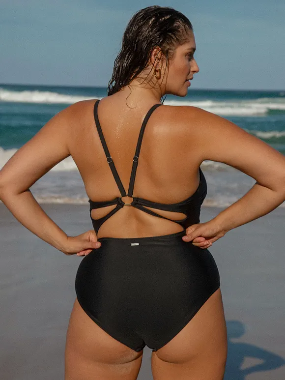 Black Cut Out Plus Size One-Piece Swimsuit
