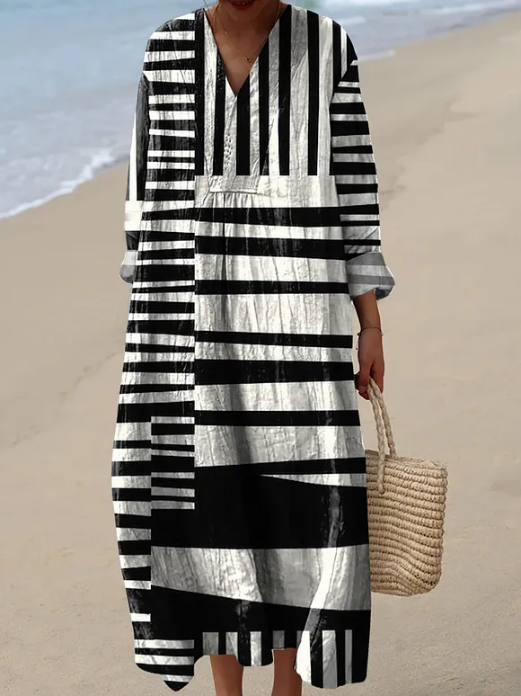 Abstract Stripe Design Printed Dress for Women