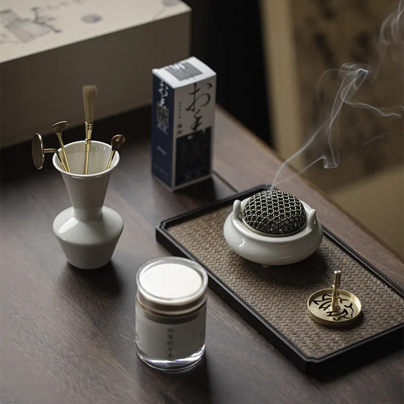 Luxury Zen Incense Burner Set - Elegant White Porcelain Kit 6