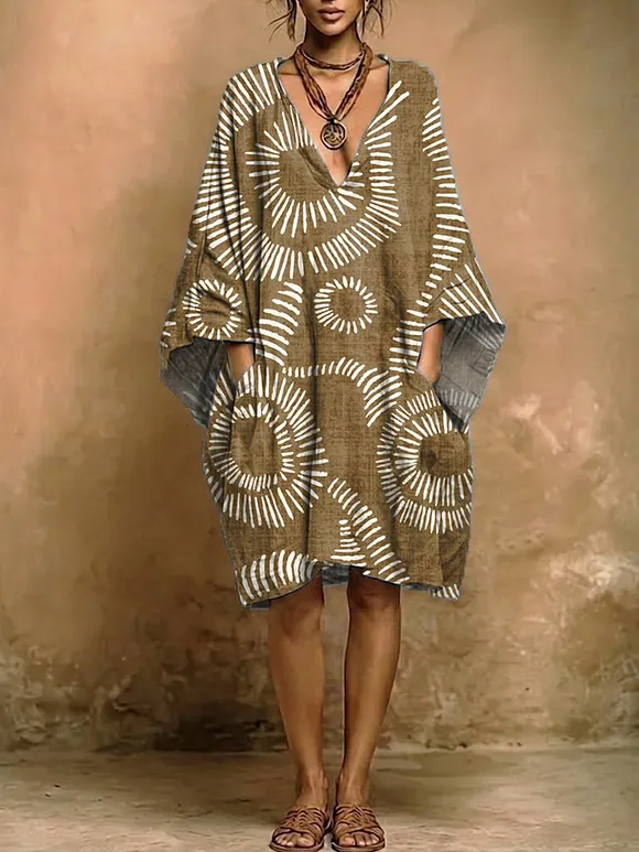 Women's Geometric Patterns Print Retro Pocket Dress