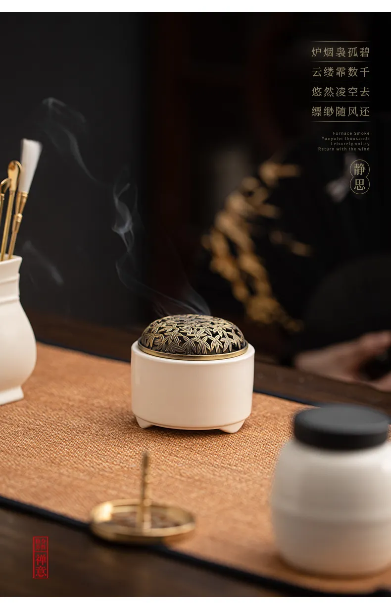 Premium White Ceramic Incense Seal Kit with Powder Jar 11