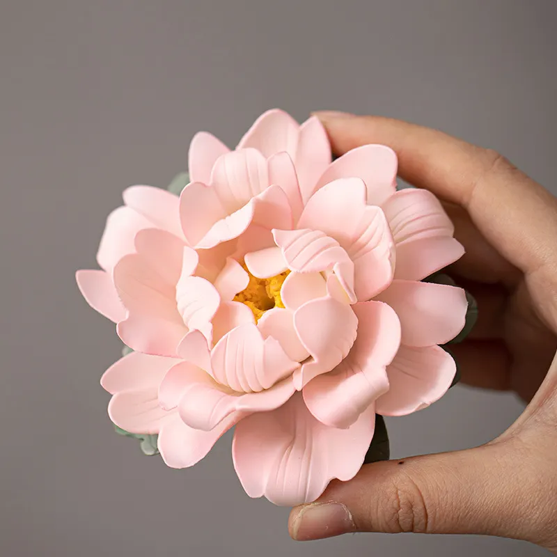 Creative Ceramic Hand Kneading Peony Flower Incense Insert Home Line Incense Base Living Room Tea Room Decoration Crafts Line Incense Insert Incense Burners 5