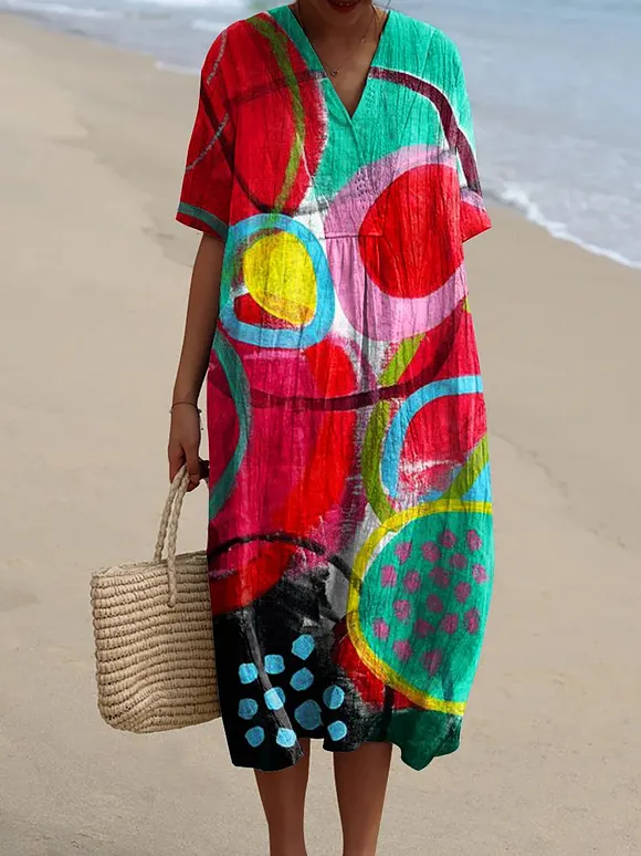 Women's Abstract Geometric  Art Print Casual Flowy Dress