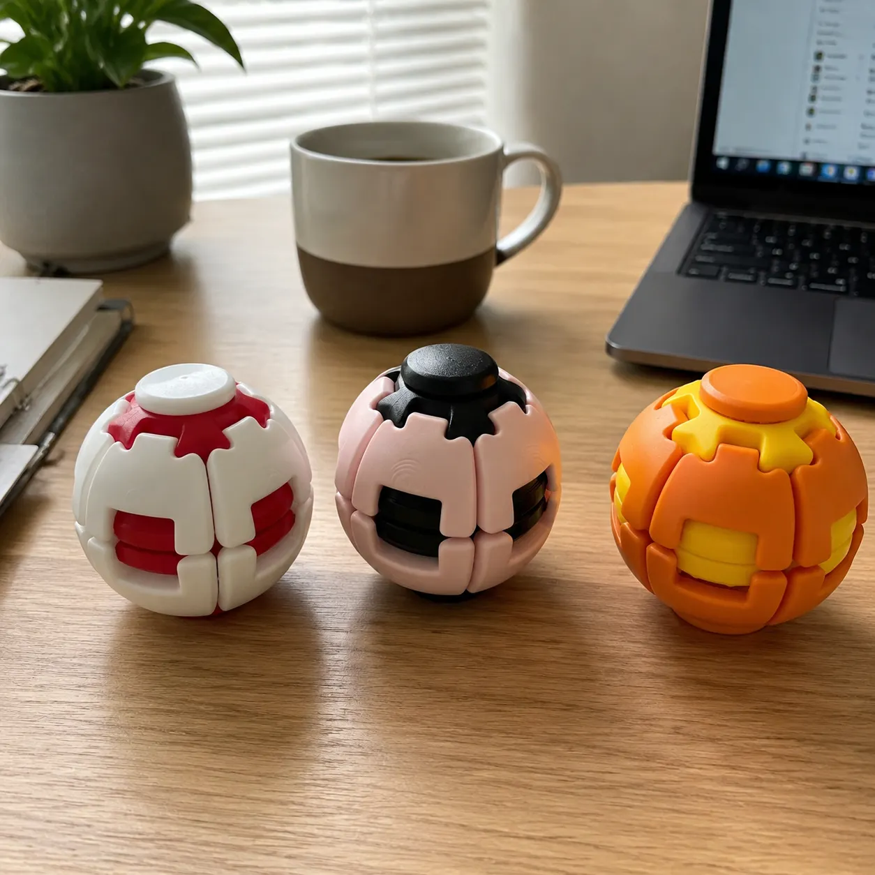 Press-to-spin fidget ball action