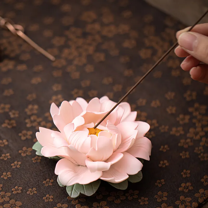Creative Ceramic Hand Kneading Peony Flower Incense Insert Home Line Incense Base Living Room Tea Room Decoration Crafts Line Incense Insert Incense Burners 7