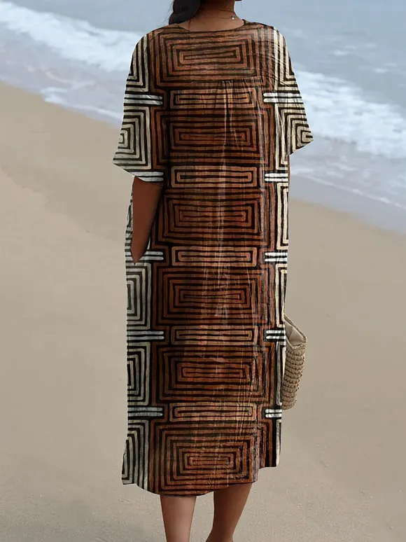 Women's Geometric hand-painted lines Watercolor Splash Fluid Art Print Flowy Dress