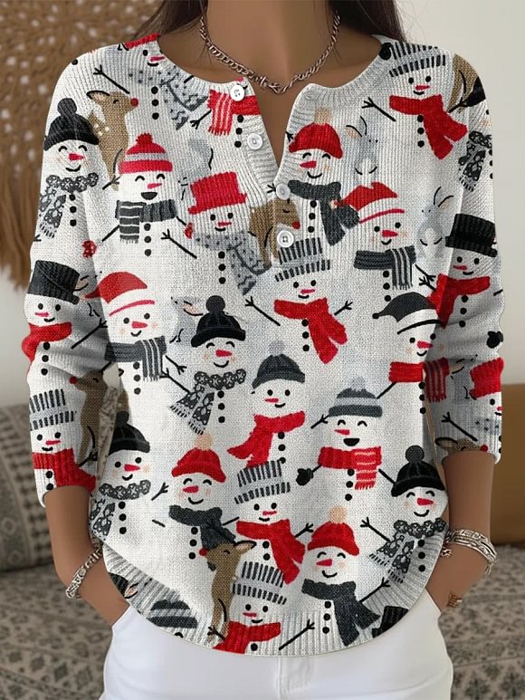 Women's Snowman Christmas Casual Printed Sweater