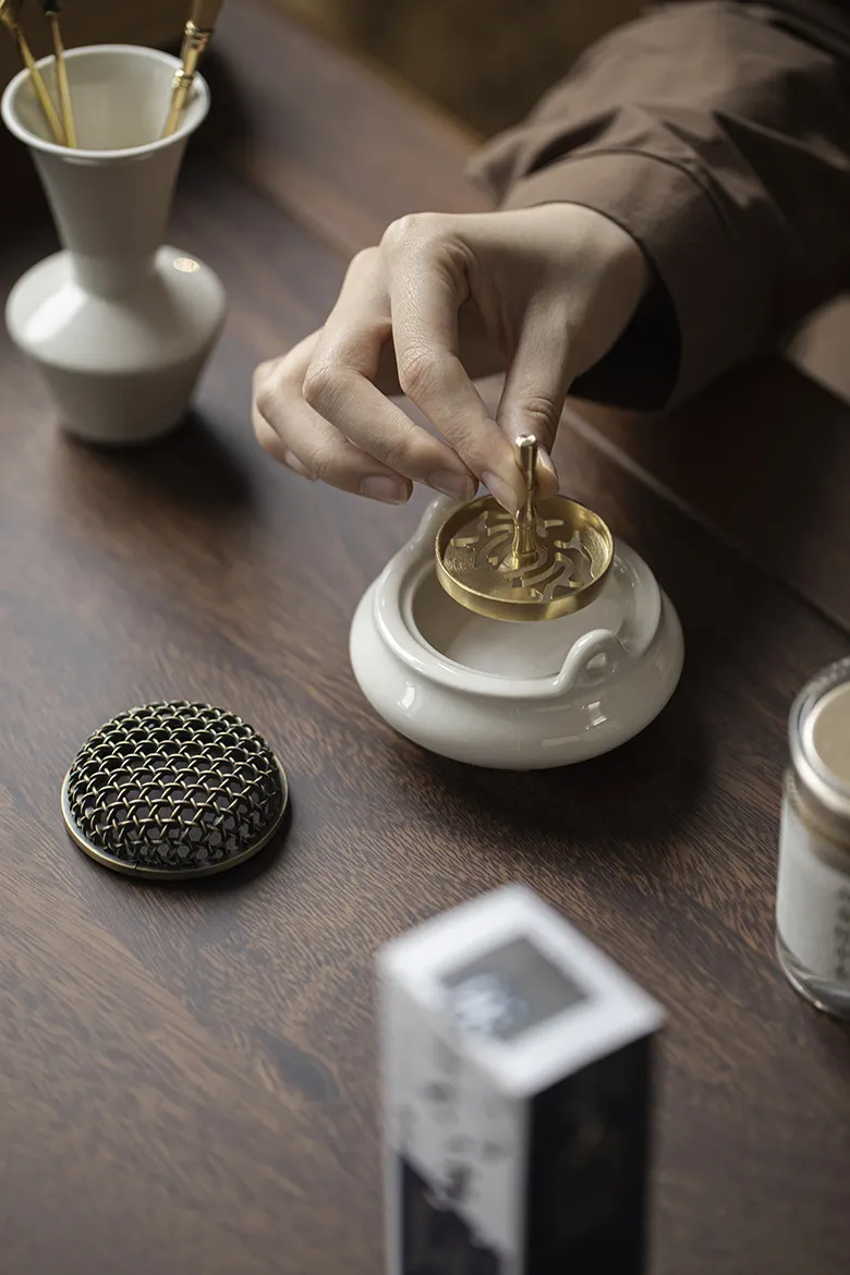 Luxury Zen Incense Burner Set - Elegant White Porcelain Kit 12
