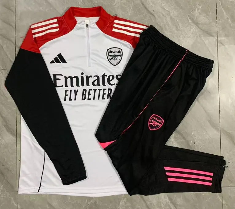 2025/2026 Arsenal Half-Pull Training Suit White Football Shirt 1:1 Thai Quality Set