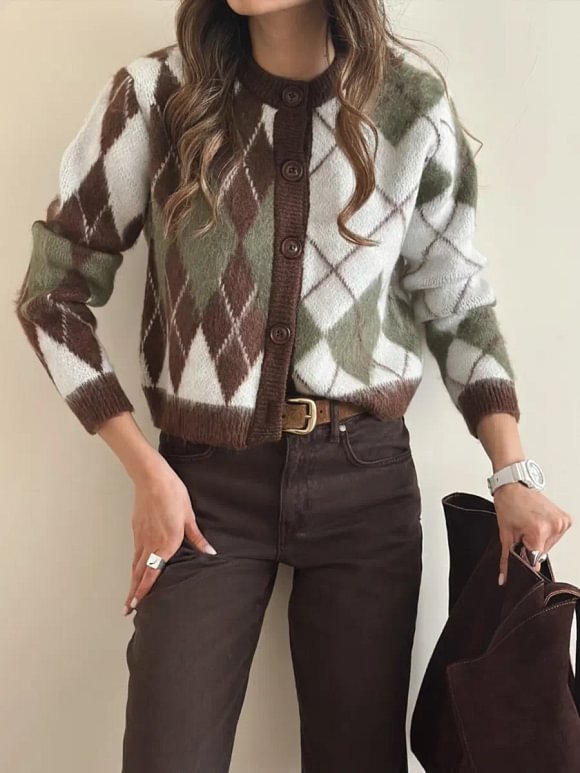 Women's Classic Diamond Pattern Cardigan