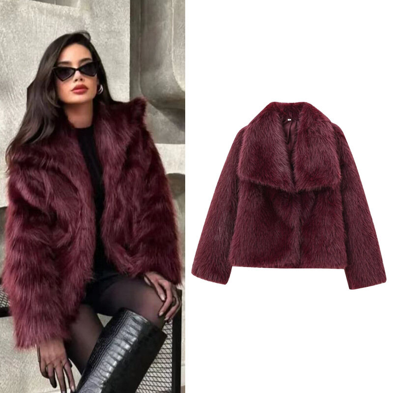 Amazon European and American Cross-Border Wholesale 2025 Autumn and Winter Women's Pure Color Artificial Fur Lapel Outwear Women's Outwear