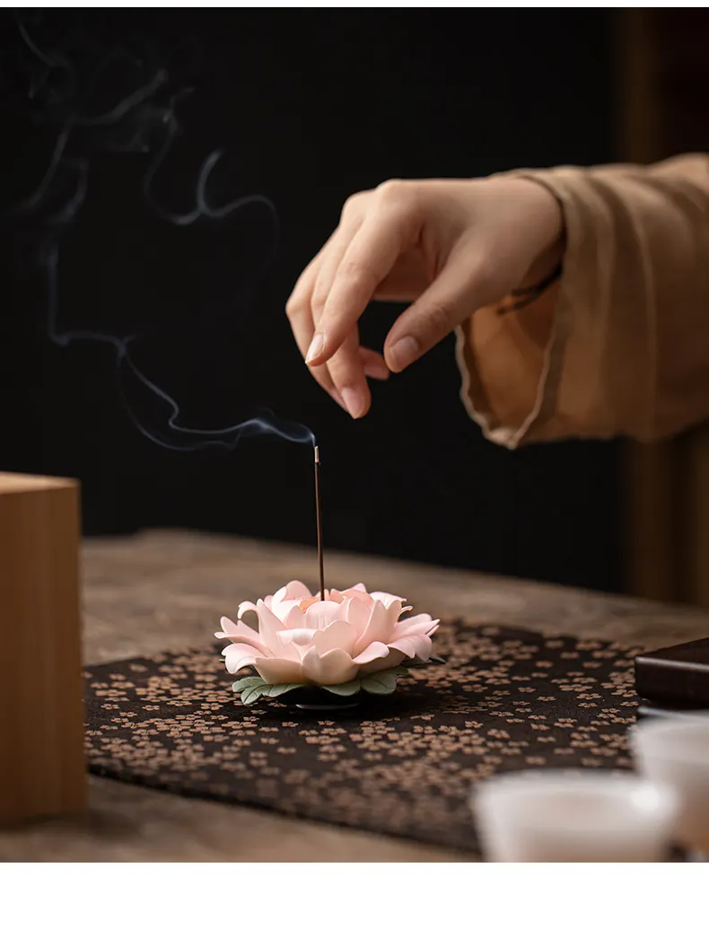Creative Ceramic Hand Kneading Peony Flower Incense Insert Home Line Incense Base Living Room Tea Room Decoration Crafts Line Incense Insert Incense Burners 17