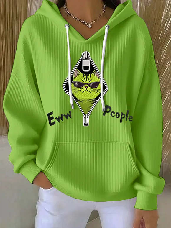 Women's Funny Christmas Grinch Cat Eww People Print Casual Hoodie