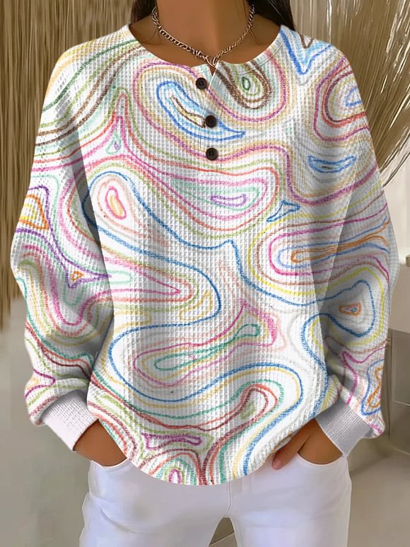 Women's Abstract Pattern Art Print Casual Waffle Sweatshirt