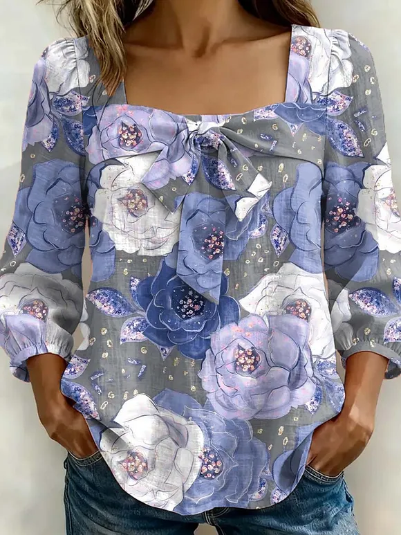 Women's Floral Art Print Casual Stylish Cotton Shirt