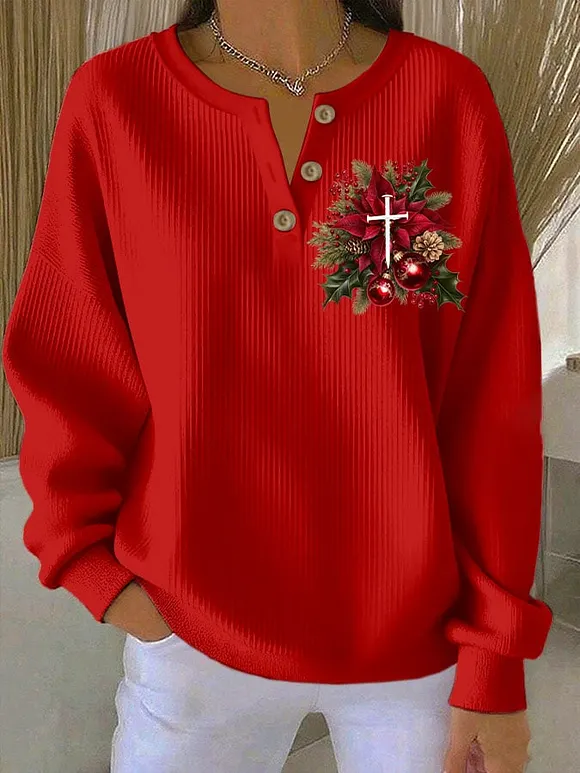 Women's Casual Retro Christmas Textured Knitted Top