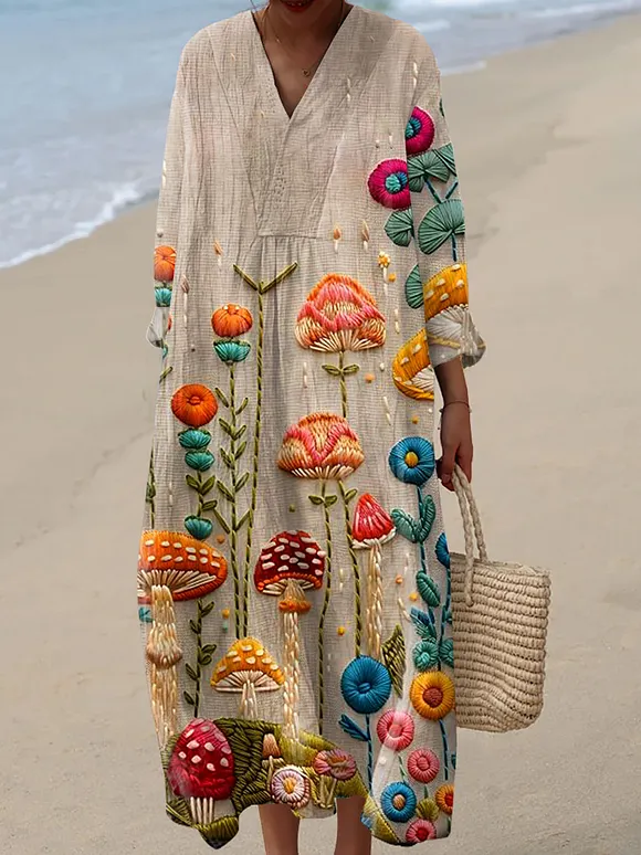 Women's Dress with Embroidered Floral Art Design