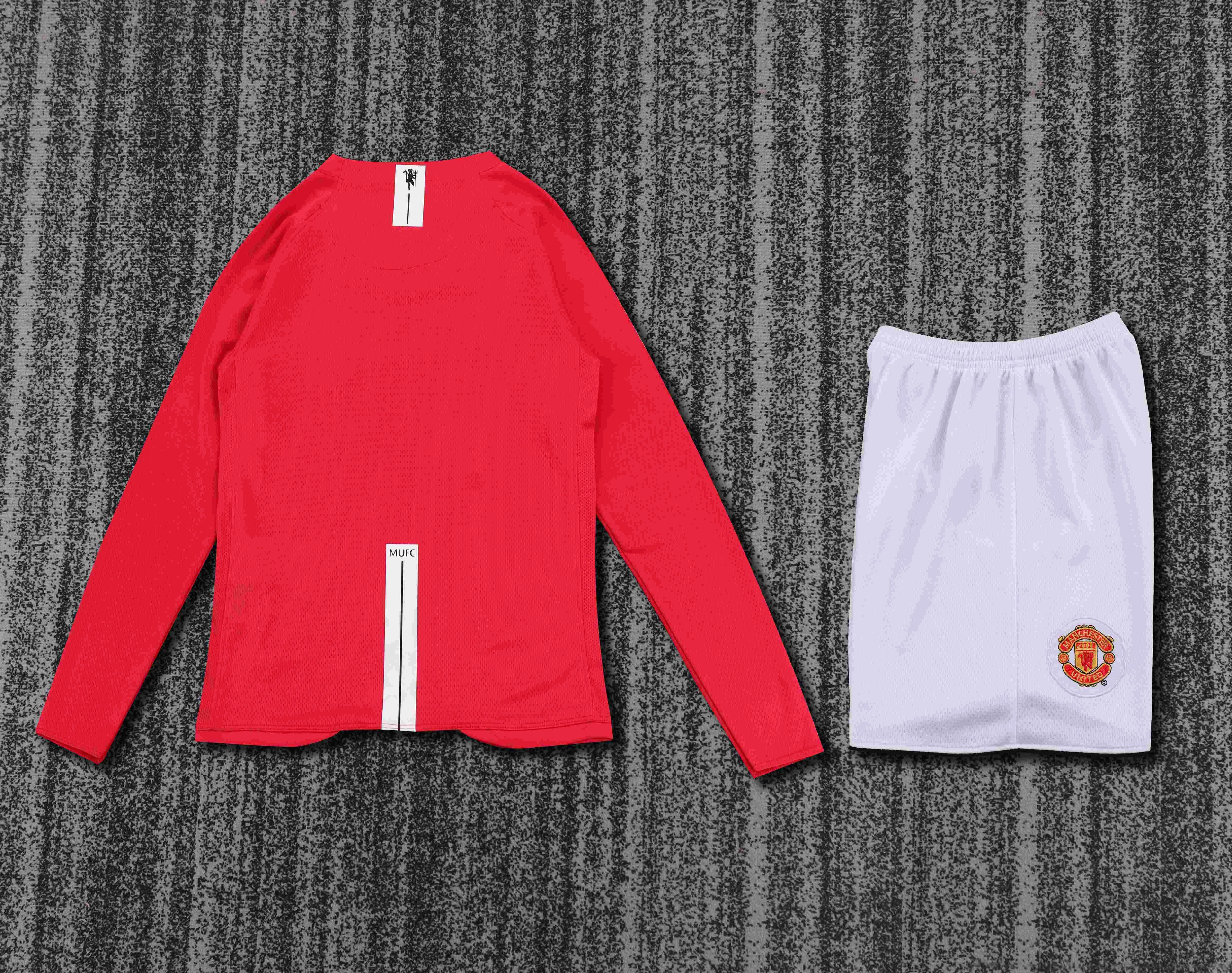 2007/2008 Retro Long Sleeve Manchester United Home Champions League Edition Football Shirt 1:1 Thai Quality Kids Size