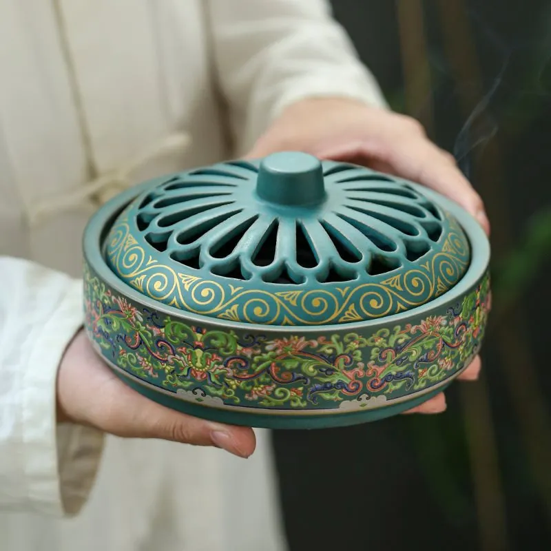 NingNatural Extra Large Floral Ceramic Incense Burner - Fits 12cm Molds 7