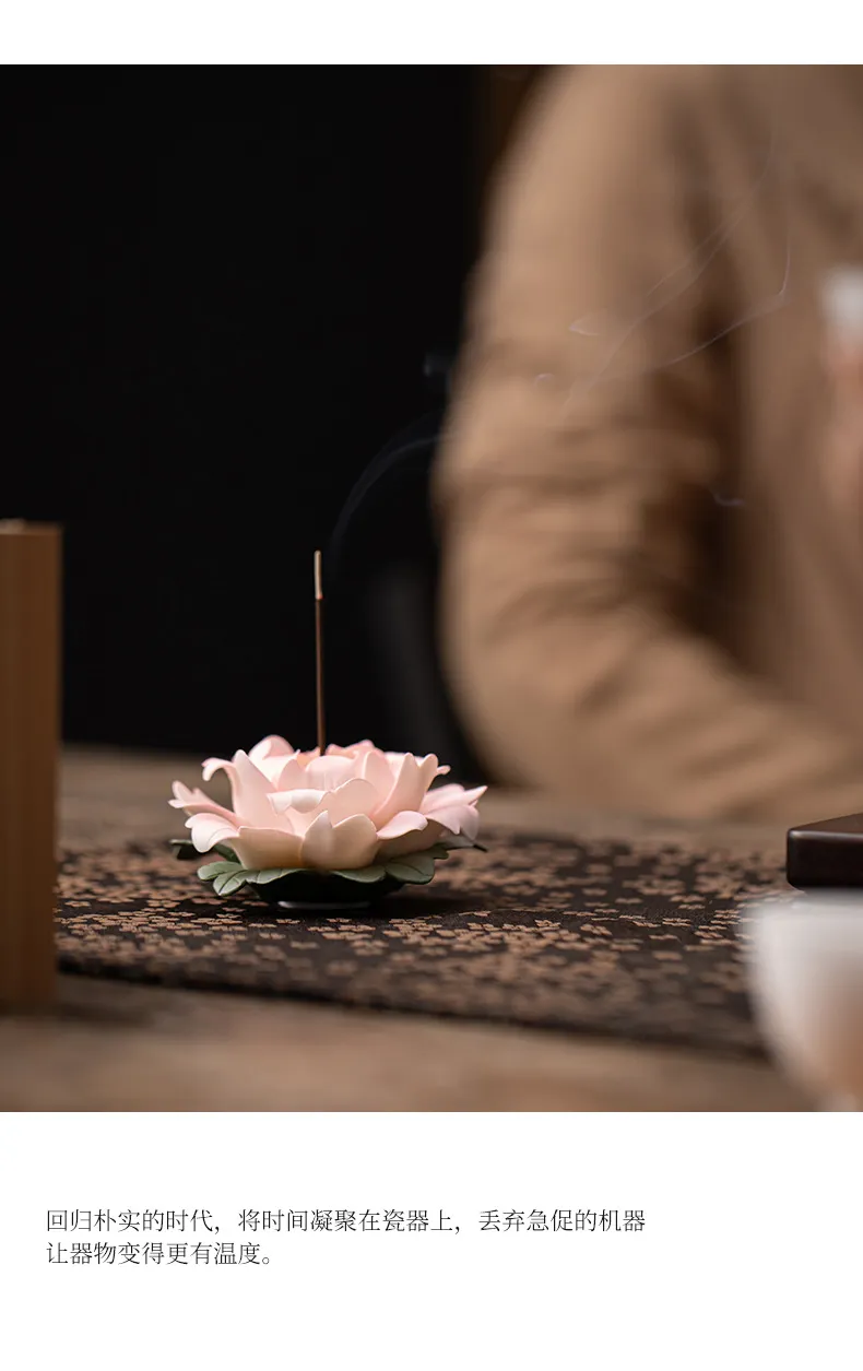 Creative Ceramic Hand Kneading Peony Flower Incense Insert Home Line Incense Base Living Room Tea Room Decoration Crafts Line Incense Insert Incense Burners 19