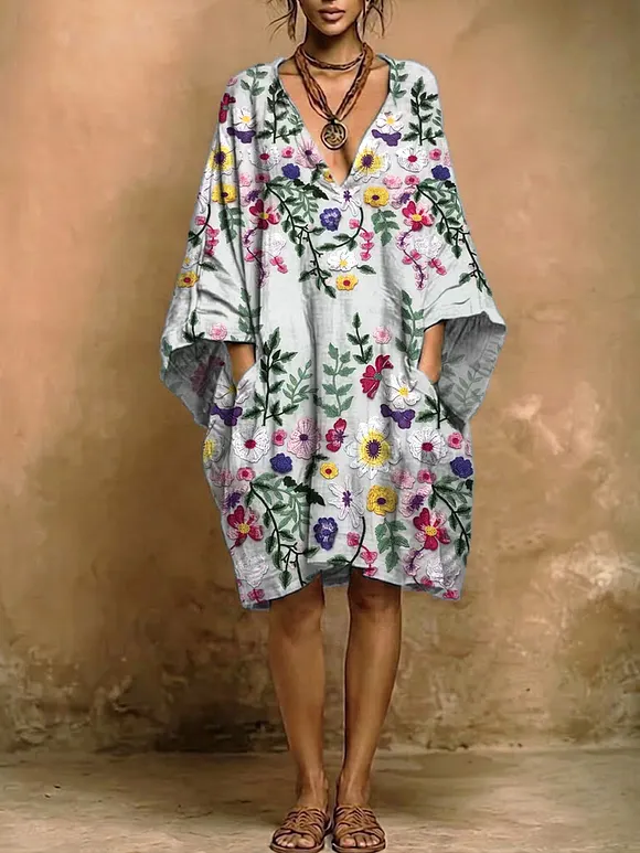 Women's Floral Print Casual Cotton-linen Dress