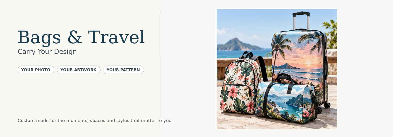 Custom travel bags backpack duffel and luggage with printed designs