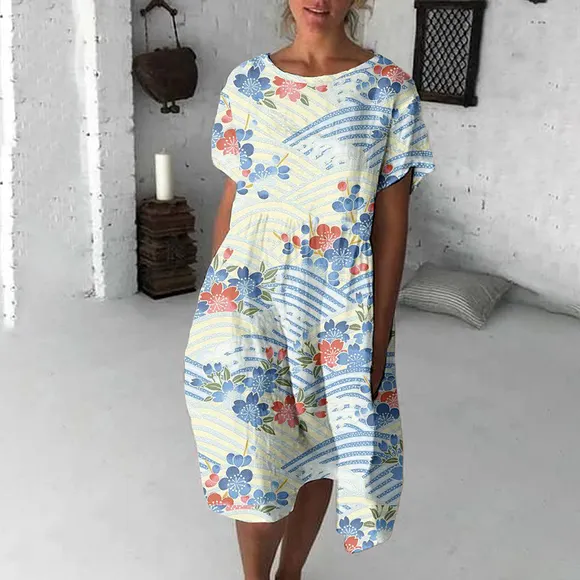 Cherry Blossom Japanese Flowy Midi Dress