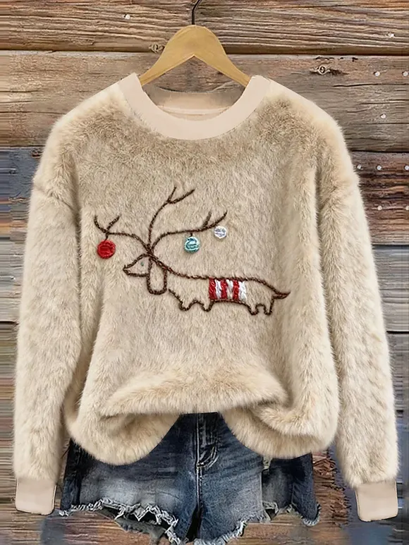 Women's Christmas Cute Animal Art Flannel Sweatshirt