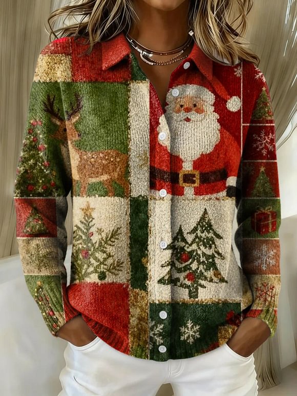 Women's Assembling Christmas Elements Printed Collared Sweater