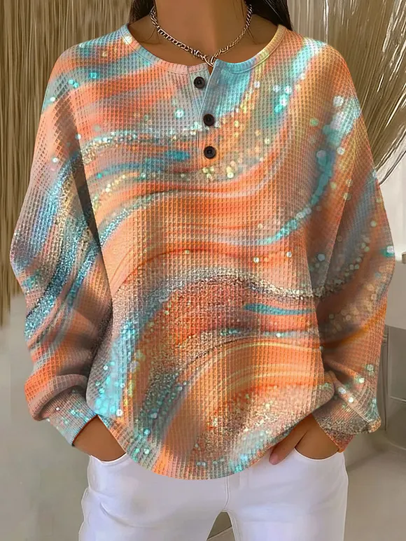 Women's Color Gradient Pattern Art Print Casual Cotton Shirt