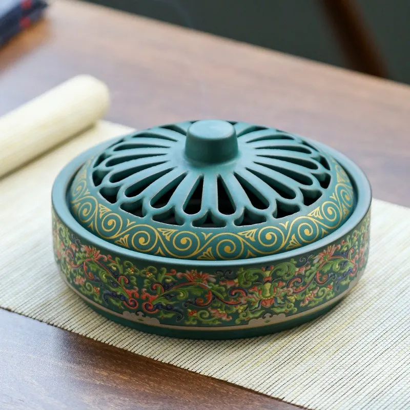 NingNatural Extra Large Floral Ceramic Incense Burner - Fits 12cm Molds 12