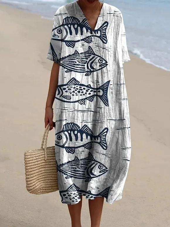 Women's  Fish  Art Print  Casual Dress
