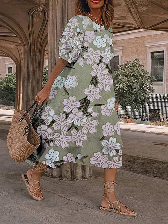 Vintage Floral Japanese Art And Spring Midi Dress
