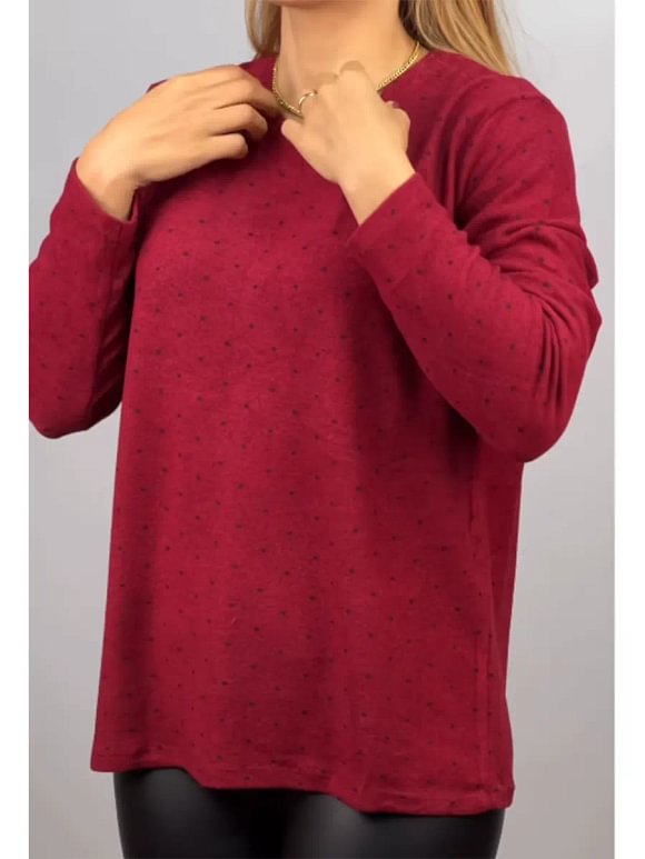 Women's Casual Polka Dot Print Long-Sleeve Wool T-Shirt