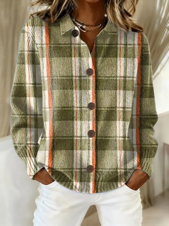 Women's Vintage Cozy Christmas  Plaid Art Print Casual Sweater