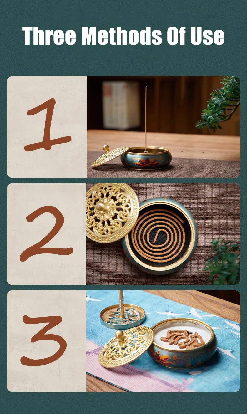 Professional Brass Incense Burner Kit - Lotus Powder Incense Set 12