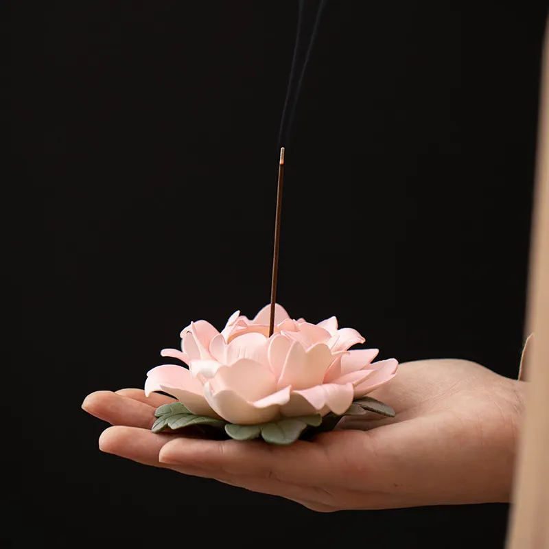 Creative Ceramic Hand Kneading Peony Flower Incense Insert Home Line Incense Base Living Room Tea Room Decoration Crafts Line Incense Insert Incense Burners 6