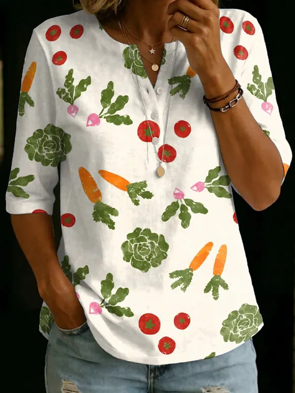 Fruit And Vegetable Decorative Patterns Women's Casual Cotton Shirt