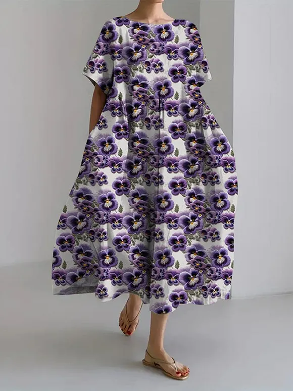 Women's Purple Flower Print Casual Dress