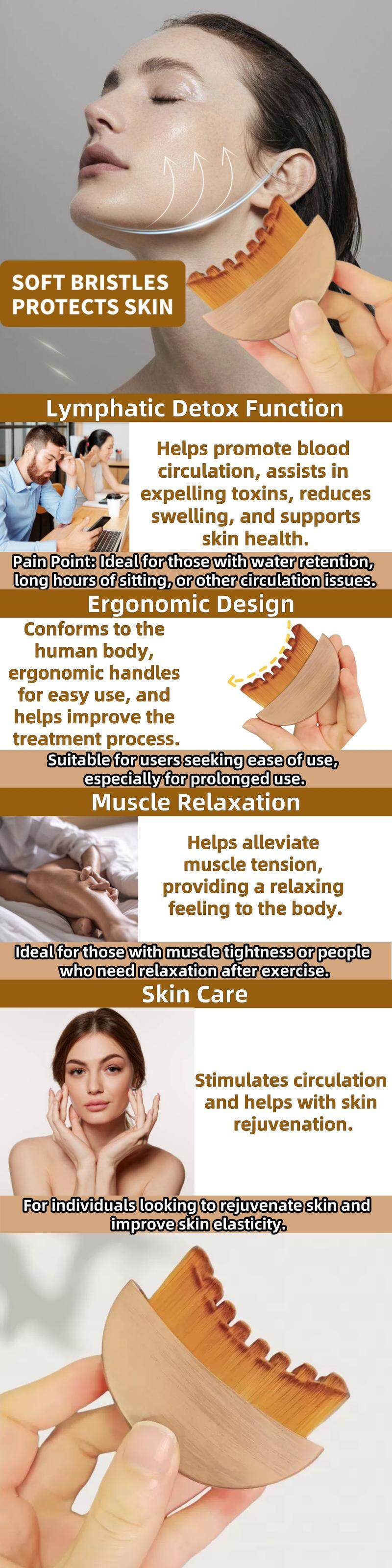 Lymphatic Contour Face Brush for Jawline & Chin Sculpting – Dry Brushing Massager for Lymphatic Drainage & Facial Fatigue Relief,  Ergonomically Designed to Fit The Skin Precisely  (1PCS) Beauty Roller Daily