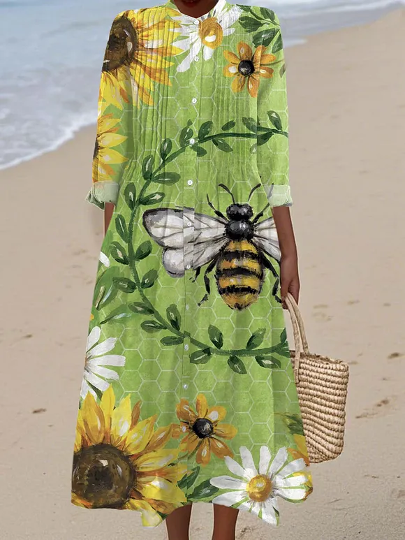 Women's Vintage Floral Bee Art Print Dress