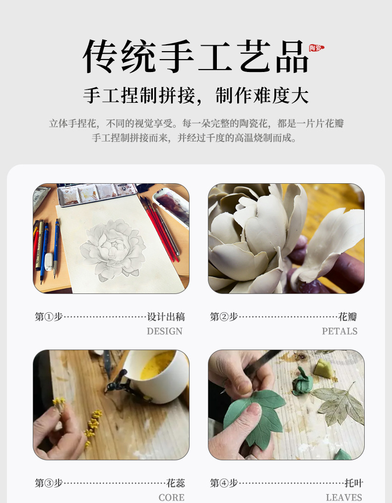 Creative Ceramic Hand Kneading Peony Flower Incense Insert Home Line Incense Base Living Room Tea Room Decoration Crafts Line Incense Insert Incense Burners 15