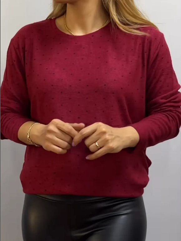 Women's Casual Polka Dot Print Long-Sleeve Wool T-Shirt